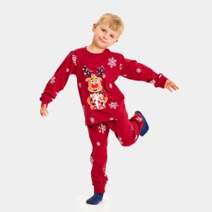 Pijama de Navidad para Niños Rojo Reno Rodolfo Algodón Orgánico