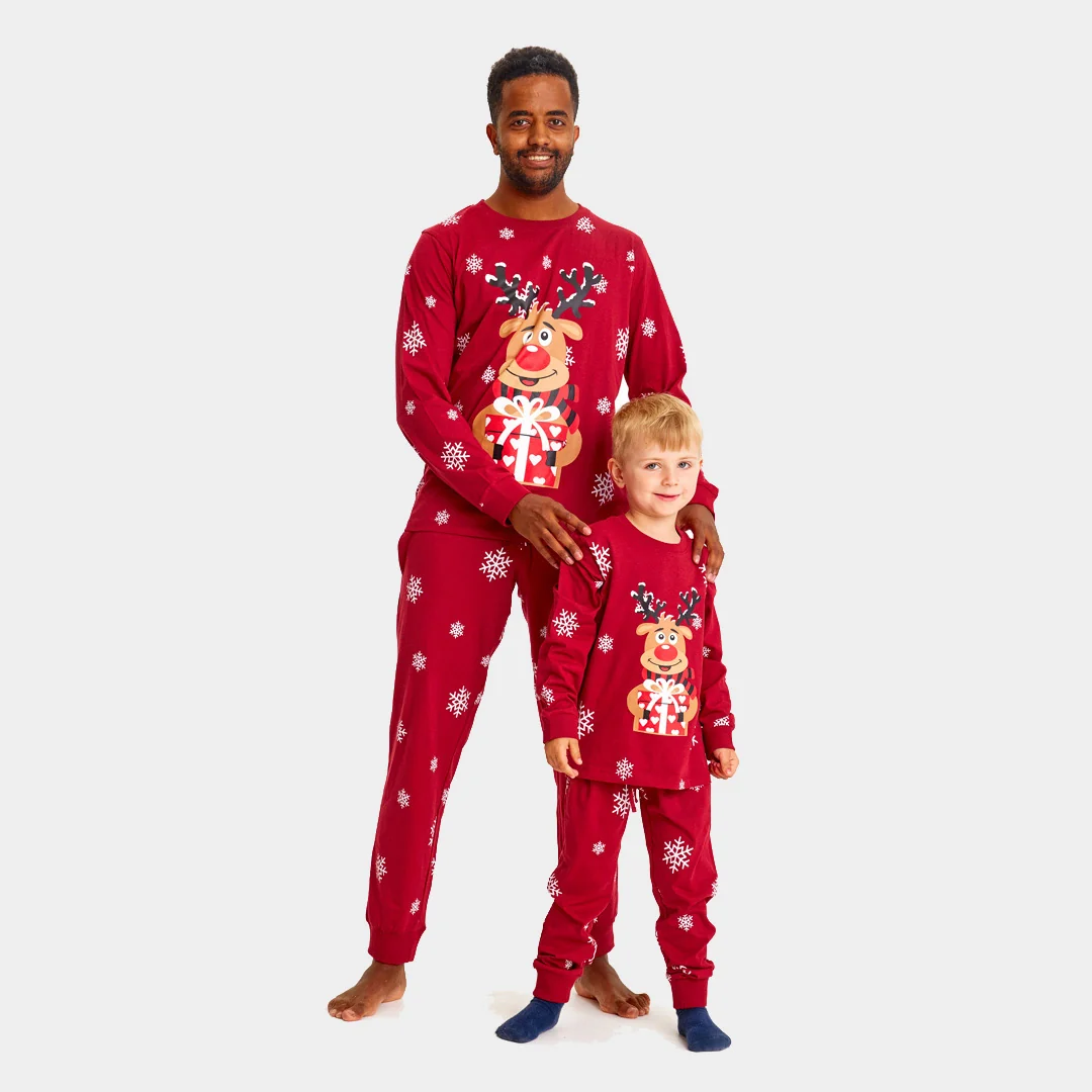 Pijama de Navidad para Familia Rojo Reno Rodolfo Algodón Orgánico - Imagen 7