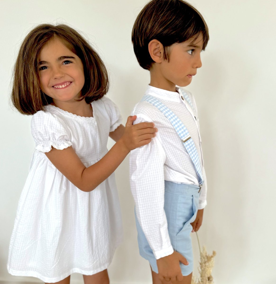 Vestido blanco Niña Vichy blanco - Imagen 3