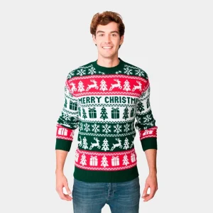 Jersey de Navidad para Hombre Verde Rojo y Blanco Merry Christmas