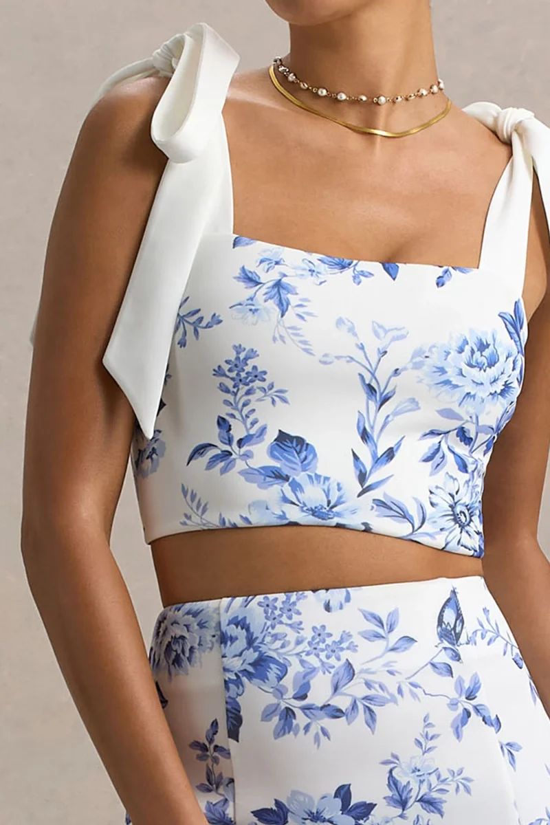 Phoebe | Top corto con detalle de lazos en los tirantes con estampado floral - Imagen 6