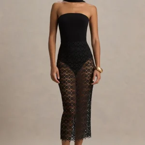 Tamala | Vestido Midi  ceñido y encaje en negro