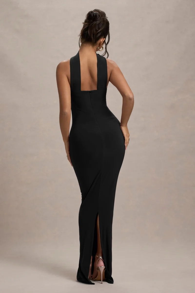Nobu | Vestido largo Negro con escote Bandeau y Cuello - Imagen 3