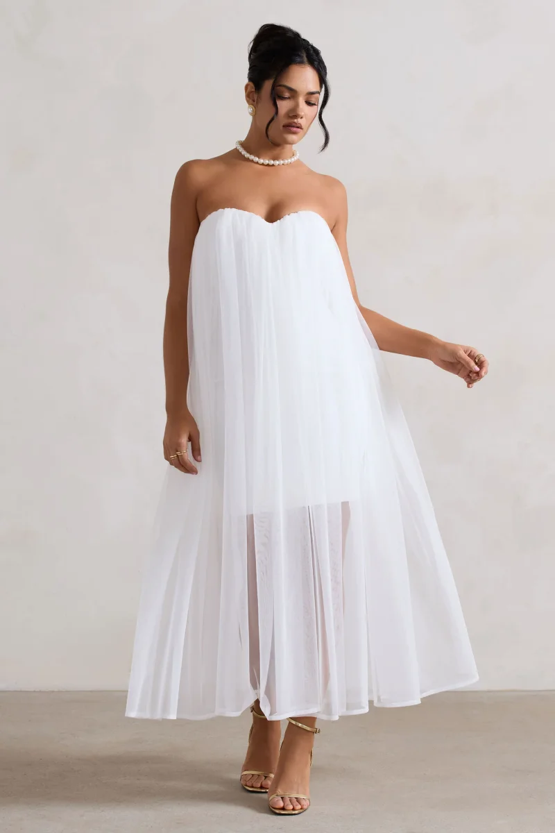 Dreamland | Vestido corto blanco con tul y escote corazón - Imagen 5