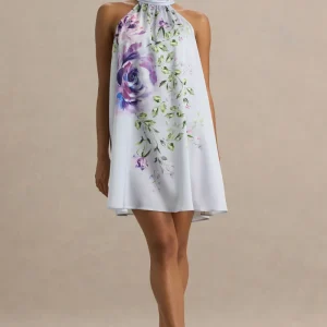 Evita | Vestido corto de Satén  con detalle de escote halter con lazo
