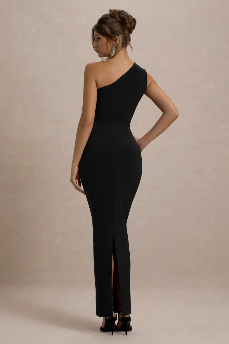 Dalarie | Vestido Largo en negro con fruncido y escote asimétrico - Imagen 3