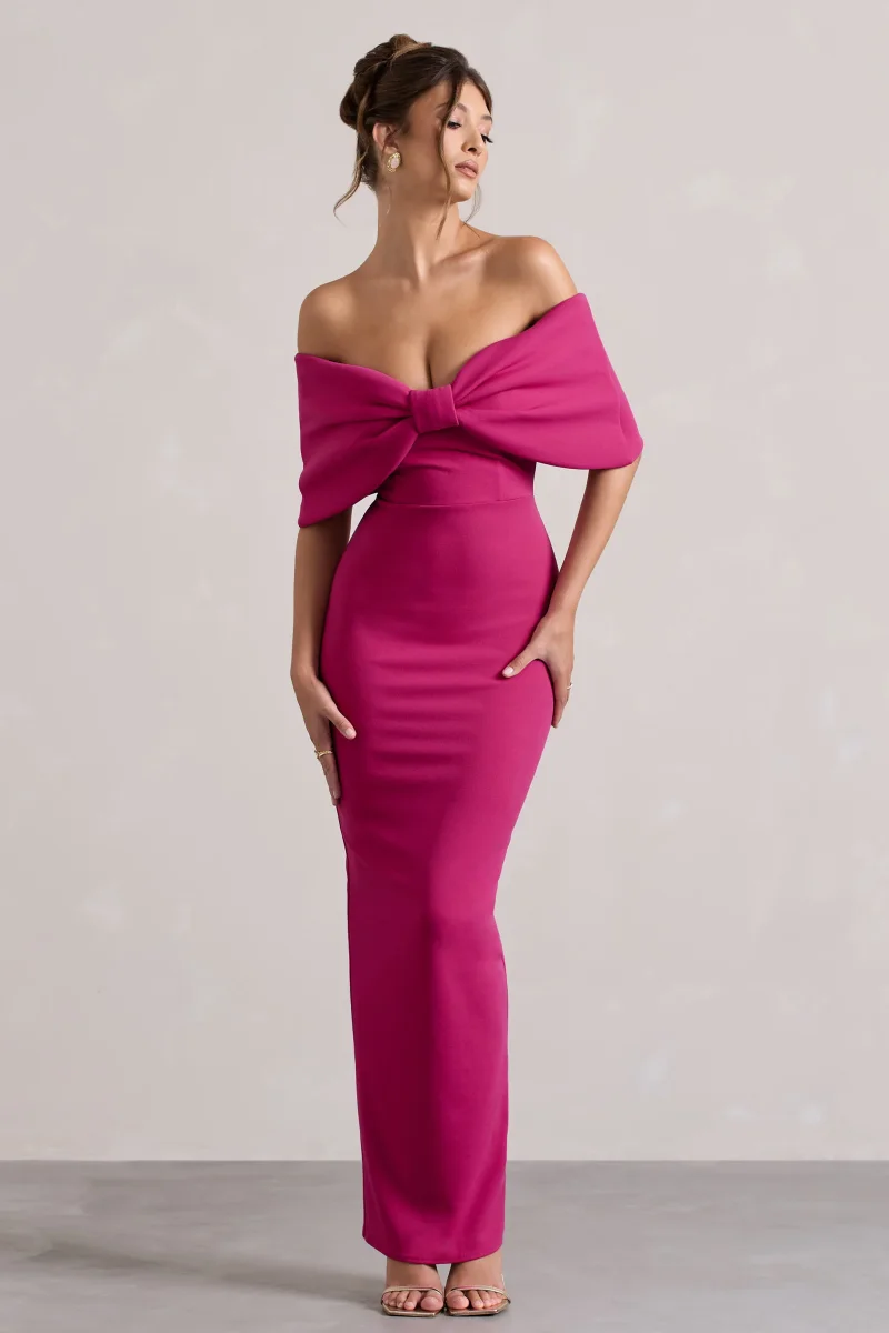 Cornelia | Vestido Largo Rosa Fucsia con Lazo Grande - Imagen 2