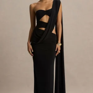 Nebula | Vestido Largo Negro Bandeau con Recortes