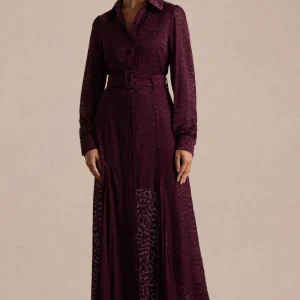 Kirsty | Vestido Camisero Morado de Manga Larga con Falda de Vuelo