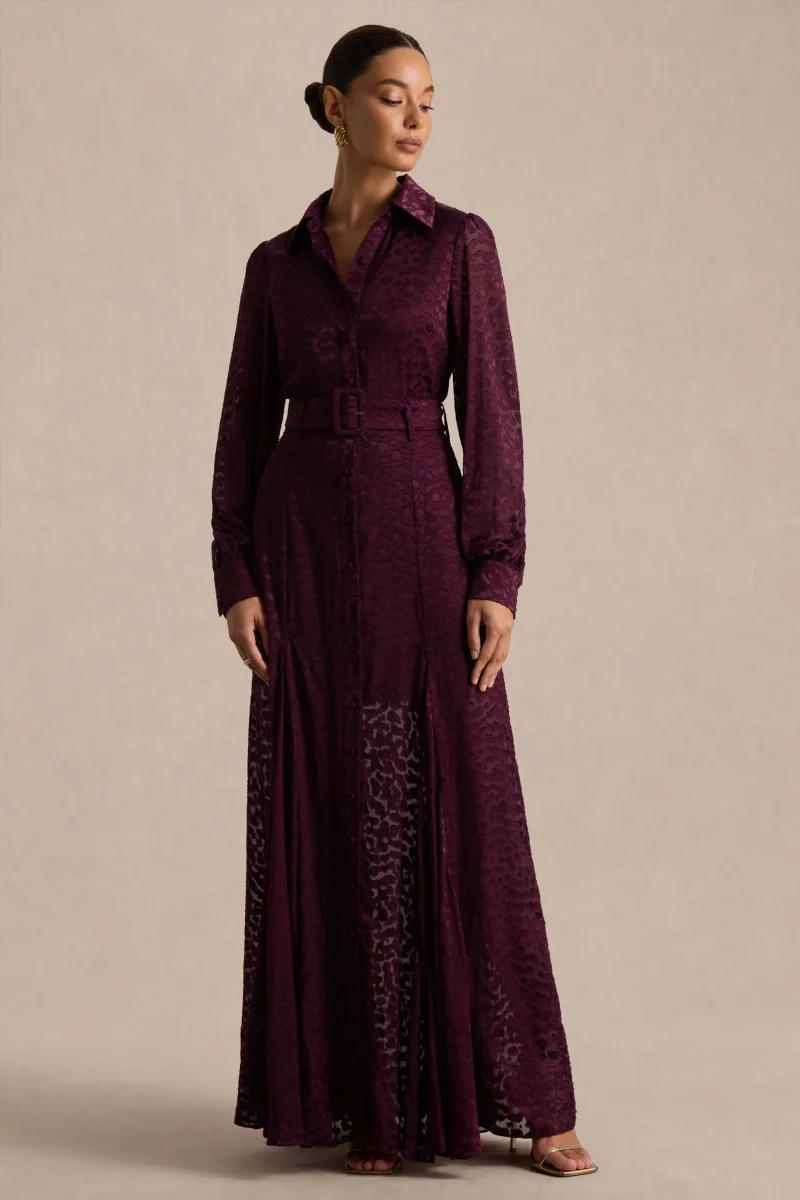 Kirsty | Vestido Camisero Morado de Manga Larga con Falda de Vuelo