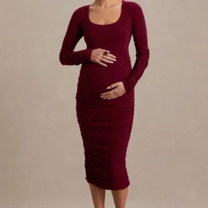 Saffron | Vestido Premamá en Tono Berry con Escote Redondo