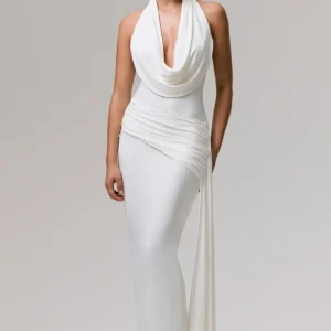 Maude | Vestido largo blanco con escote profundo pronunciado y espalda descubierta