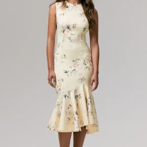 Priceless | Vestido Midi Cola de Pescado con Estampado de Limón y Escote Alto