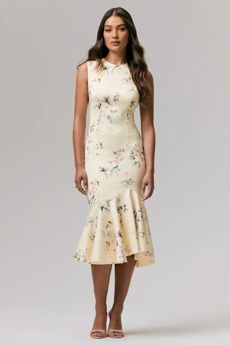 Priceless | Vestido Midi Cola de Pescado con Estampado de Limón y Escote Alto - Imagen 2