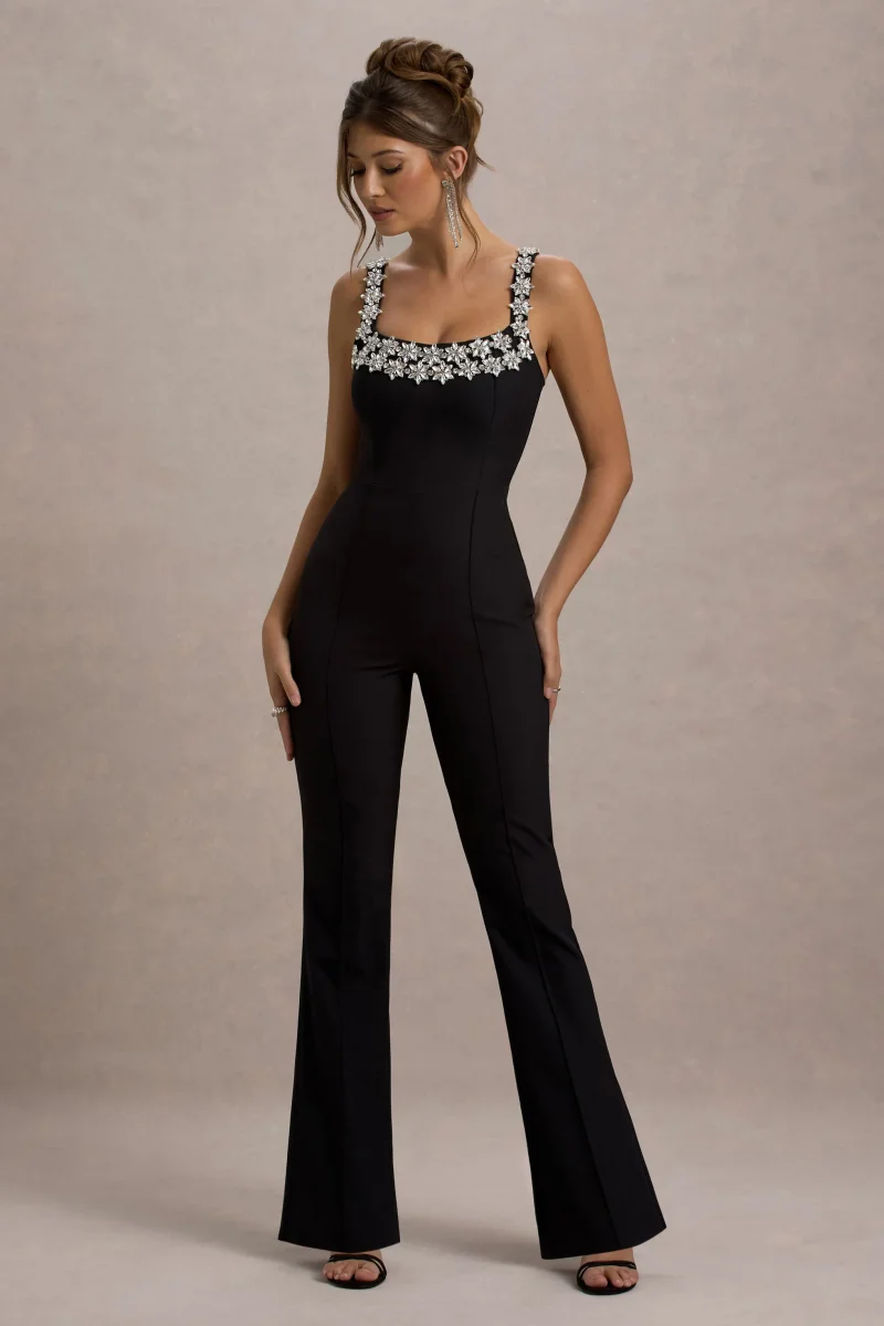 Amadi | Mono negro con detalles brillantes, tirantes con pierna acampanada. - Imagen 6