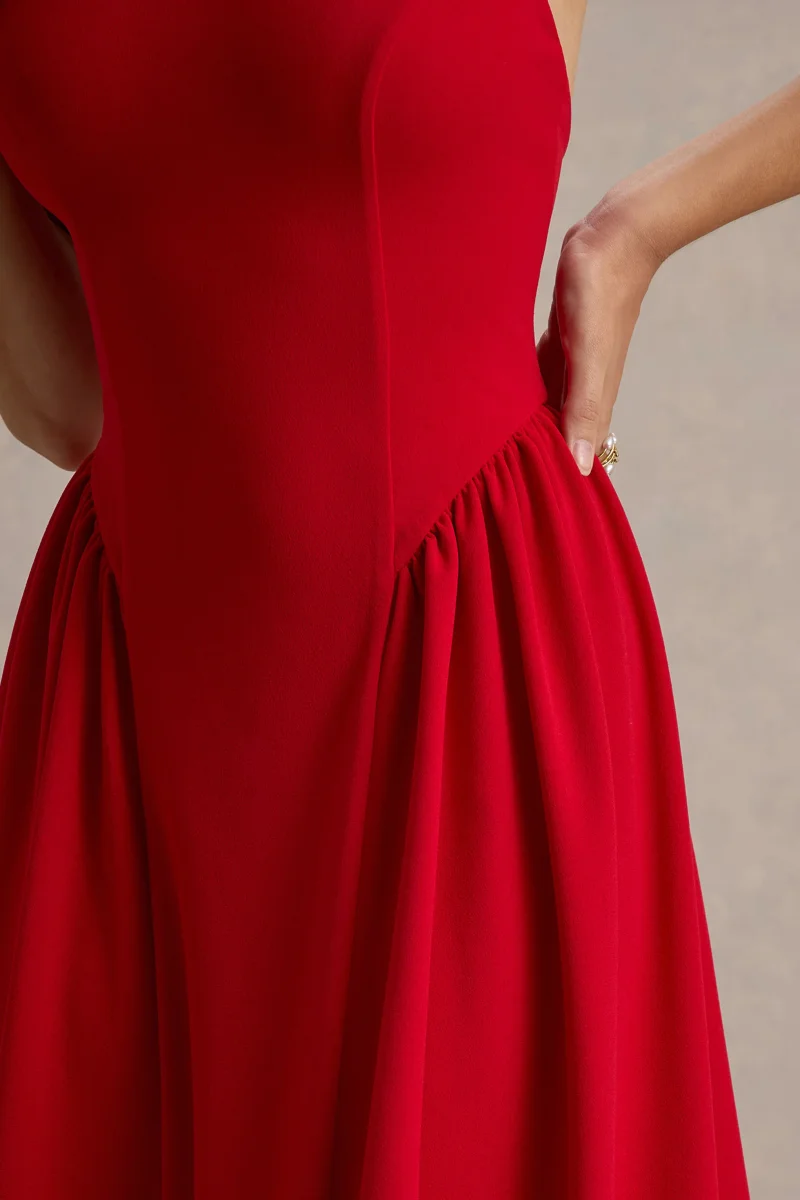 Cynthia | Vestido largo Rojo con Escote Alto y Falda Voluminosa - Imagen 7