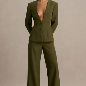 Silvia | Pantalones Verde Oliva de Corte Recto