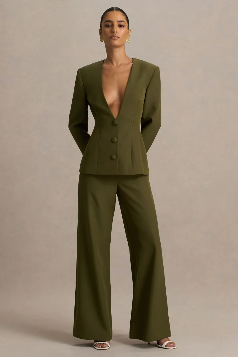 Silvia | Pantalones Verde Oliva de Corte Recto
