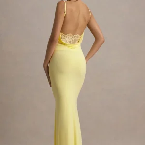 Francoise | Vestido largo en amararillo con detalle de encaje y espalda descubierta