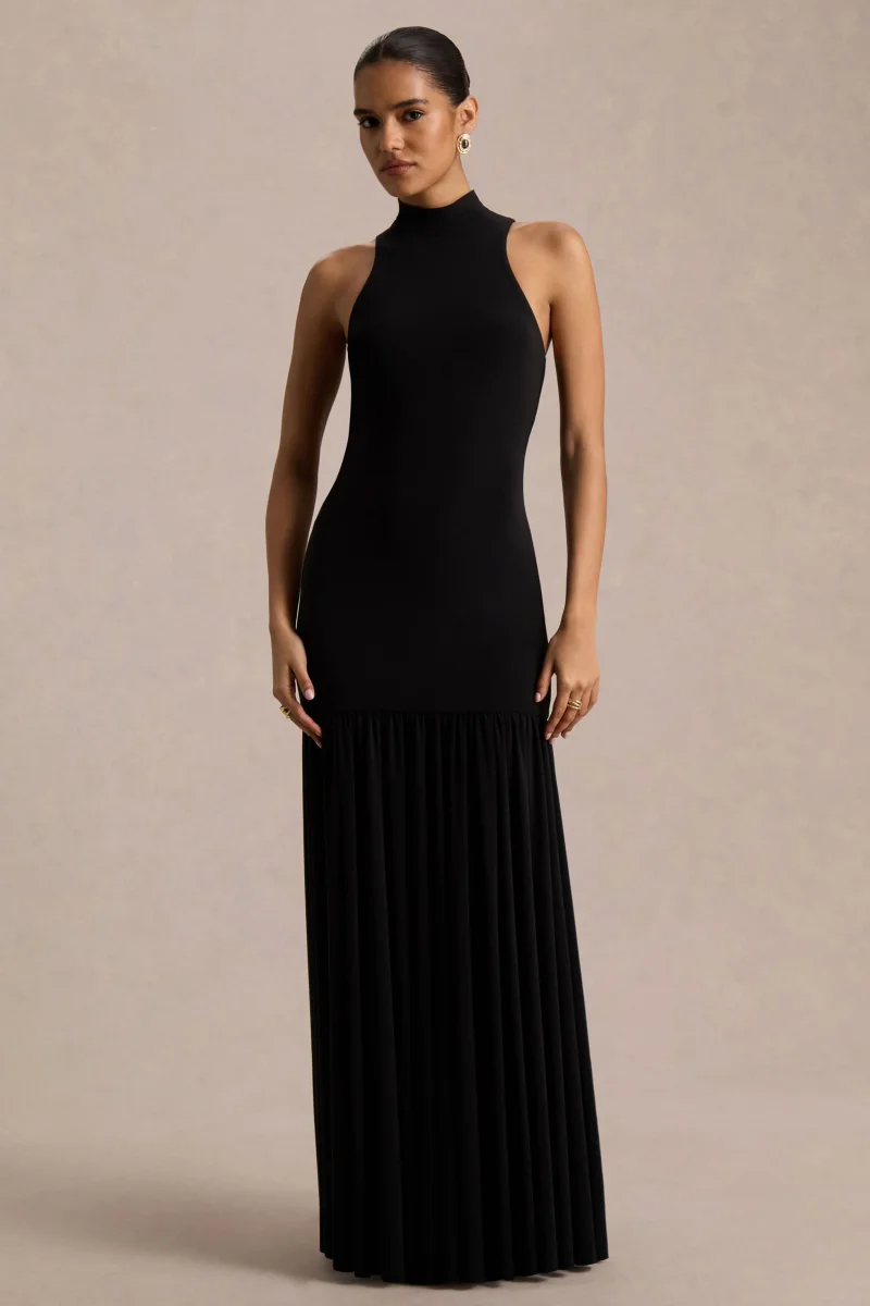 Tasmin | Vestido Largo Negro de Cuello Alto con Cintura Baja - Imagen 5