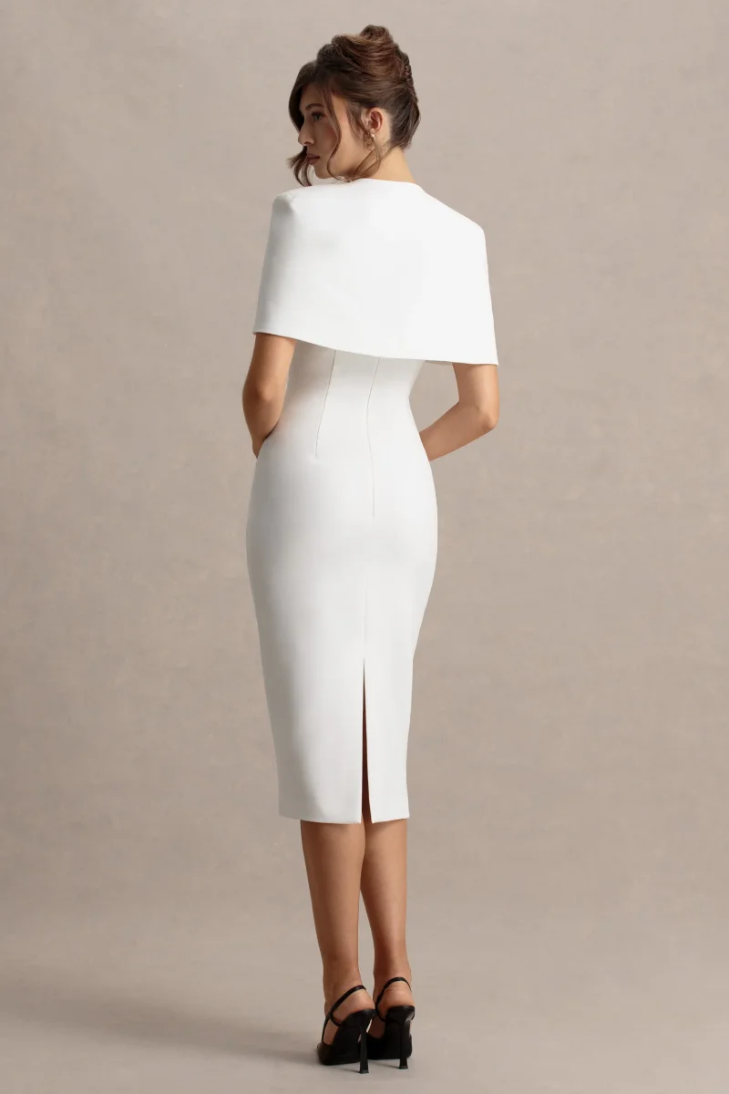 Baylor | Vestido midi blanco con detalle de capa removible - Imagen 4