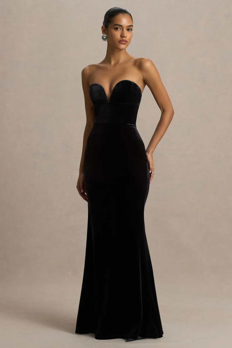 Yolanda | Vestido largo de terciopelo negro con escote corazón - Imagen 5