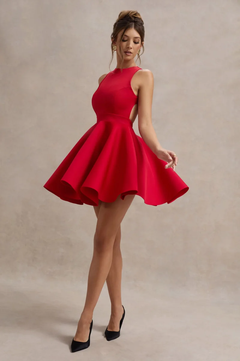 Waverly | Vestido corto en rojo con espalda abierta y falda skater - Imagen 6