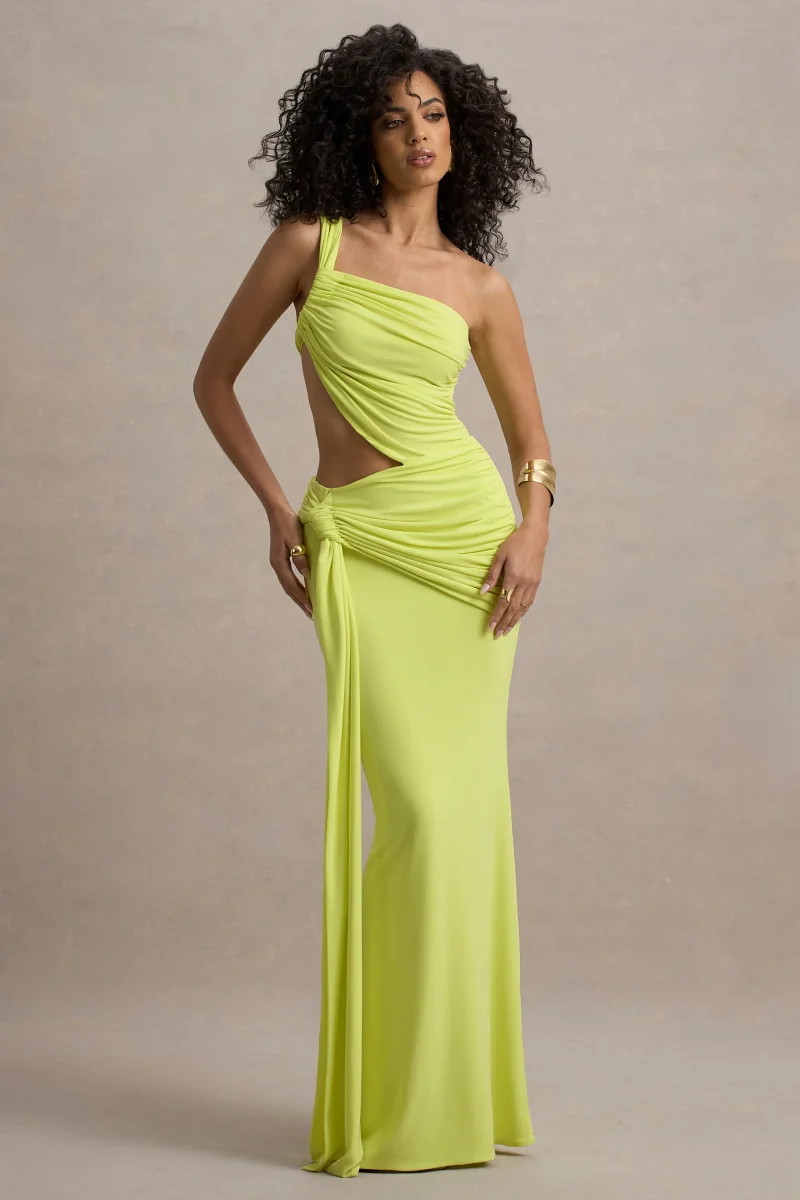 Giovanna | Vestido largo en verde lima con detalles cut out y drapeados - Imagen 7