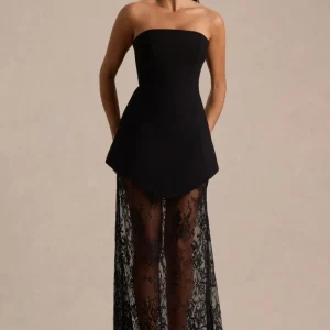 Brandi | Vestido Largo negro palabra de honor largo con falda de encaje