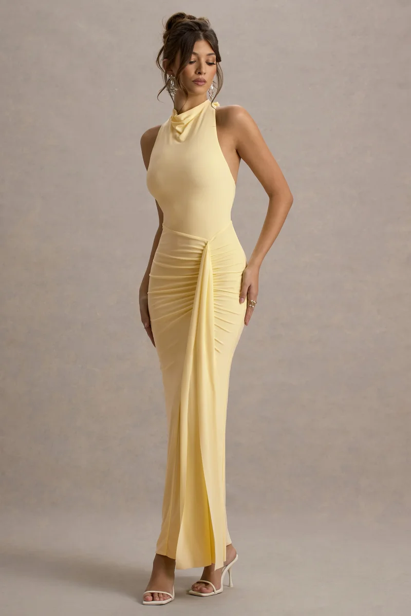 Sunflower | Vestido largo sin mangas en amarillo con silueta fruncida - Imagen 8