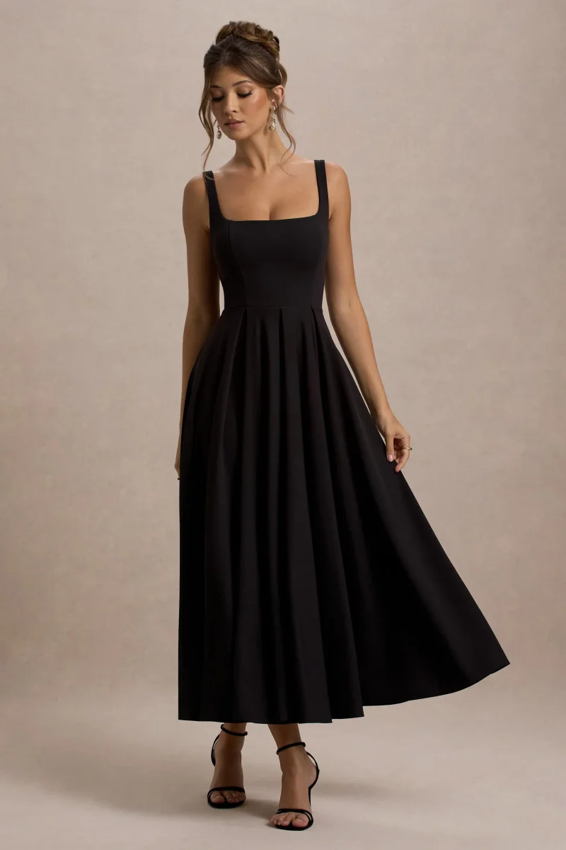 Parina | Vestido midi con escote cuadrado y falda plisada - Imagen 5