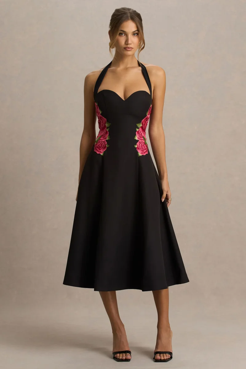 Tillie | Vestido Midi Negro con Escote Halter - Imagen 5