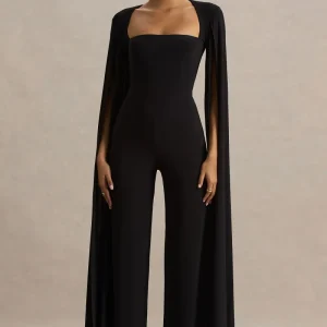Zara | Mono negro con escote cuadrado y mangas tipo capa