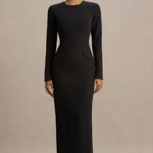 Valia | Vestido Largo Negro con Cuello Redondo