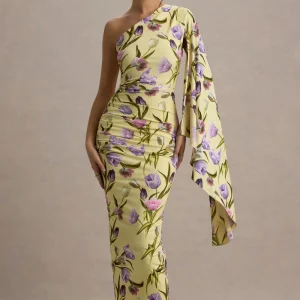 Clementina | Vestido largo con estampado floral y manga larga y drapeada