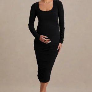 Saffron | Vestido Premamá en Negro con Escote Redondo