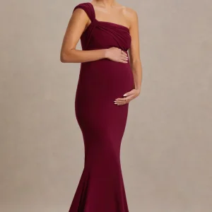 Mila | Vestido Largo Burdeos con Escote Asimétrico