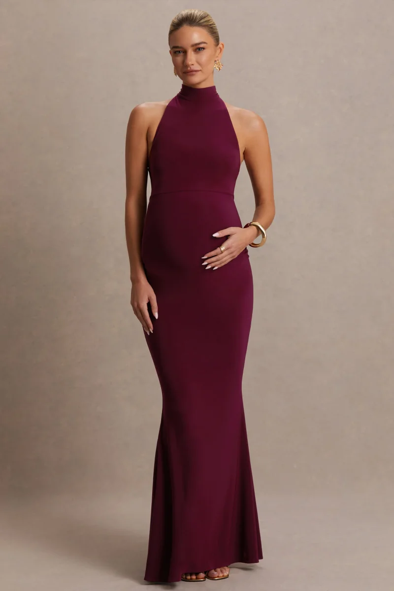 Kaia | Vestido Premamá Burdeos con Escote Halter - Imagen 6
