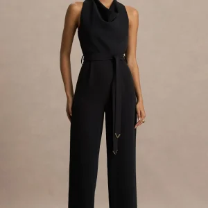 Corina | Mono Negro con Cuello Halter y Detalle de Lazo