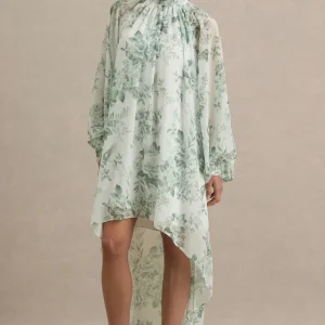 Delphia | Vestido Largo de Chiffón y Estampado Floral Verde