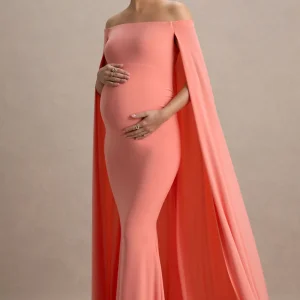 Radiance | Vestido Largo de Premamá Coral Bardot con Capa