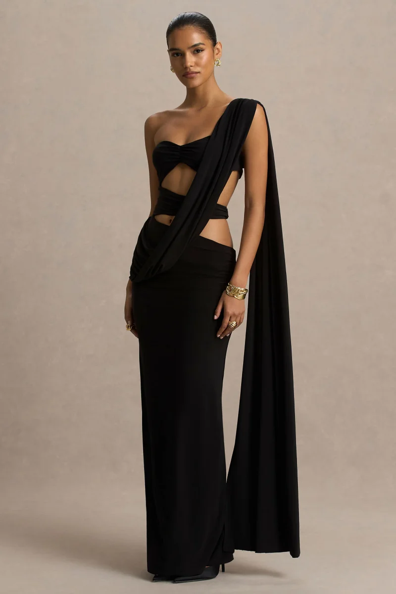 Nebula | Vestido Largo Negro Bandeau con Recortes - Imagen 5