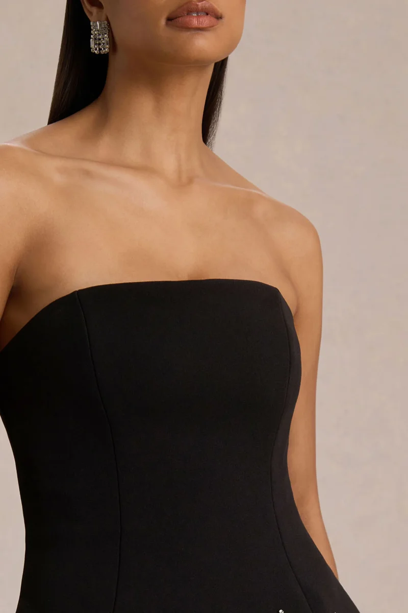 Robin | Vestido Largo Negro con Corsé, Sin Tiras y con Pedrería - Imagen 7