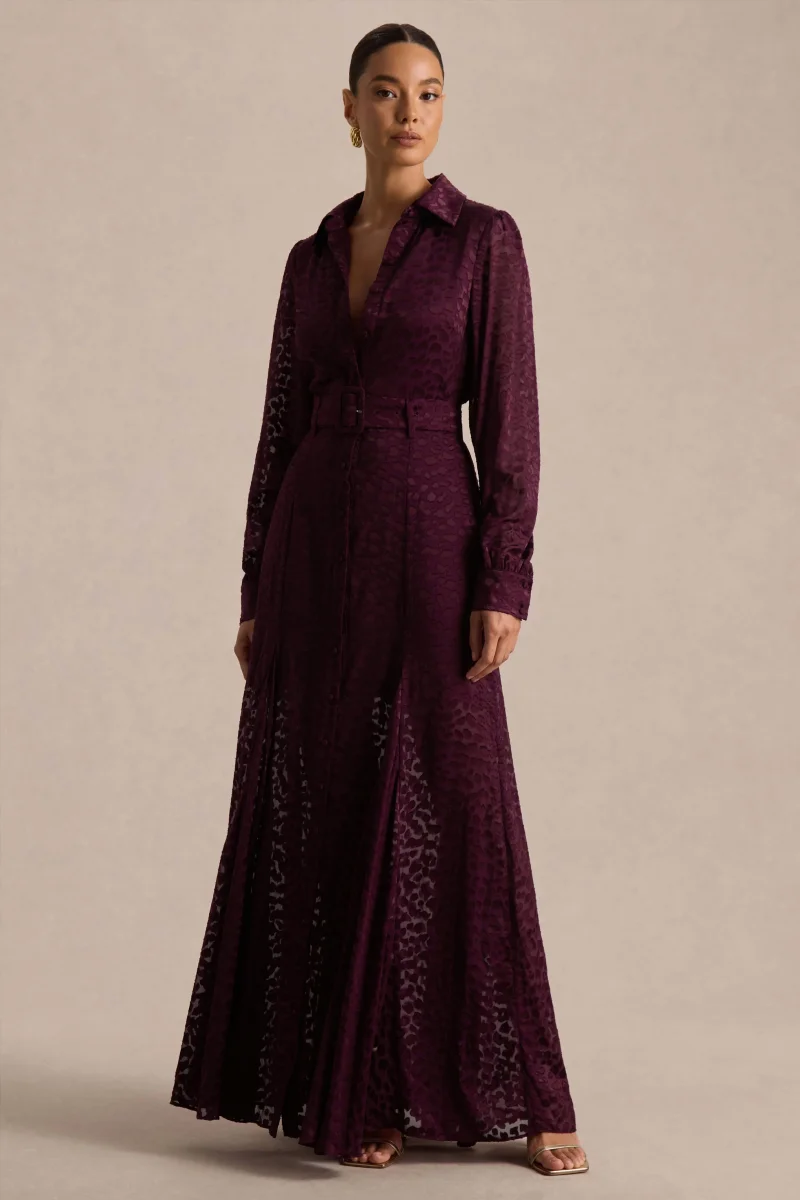 Kirsty | Vestido Camisero Morado de Manga Larga con Falda de Vuelo - Imagen 5