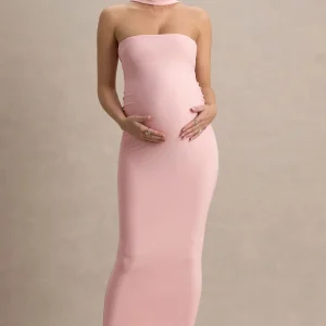 Glaze | Vestido largo de premamá de Cuello Alto en Rosa