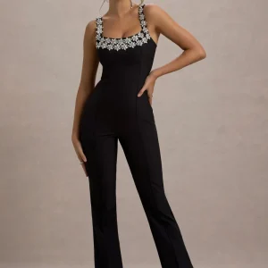 Amadi | Mono negro con detalles brillantes, tirantes con pierna acampanada.