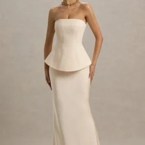 Ohio | Vestido largo con corsé y escote bandeau en champán