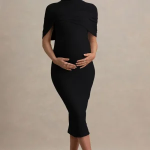 Augustina | Vestido Midi de Maternidad Negro con Capa