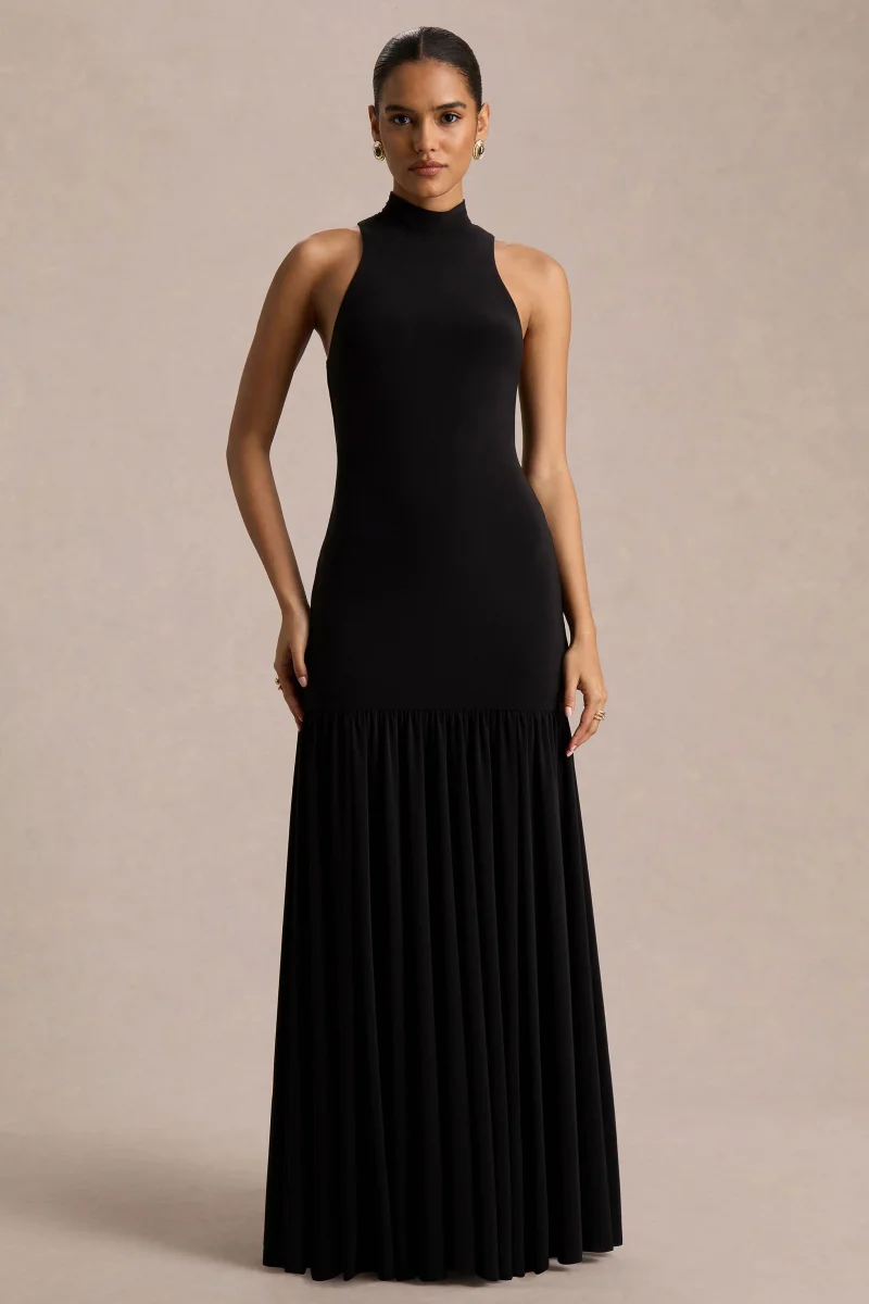 Tasmin | Vestido Largo Negro de Cuello Alto con Cintura Baja - Imagen 6