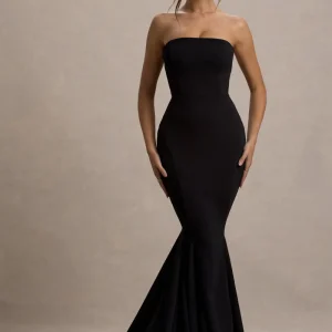 Impress Me | Vestido Largo Negro Sin Tirantes Bandeau Cola de Sirena